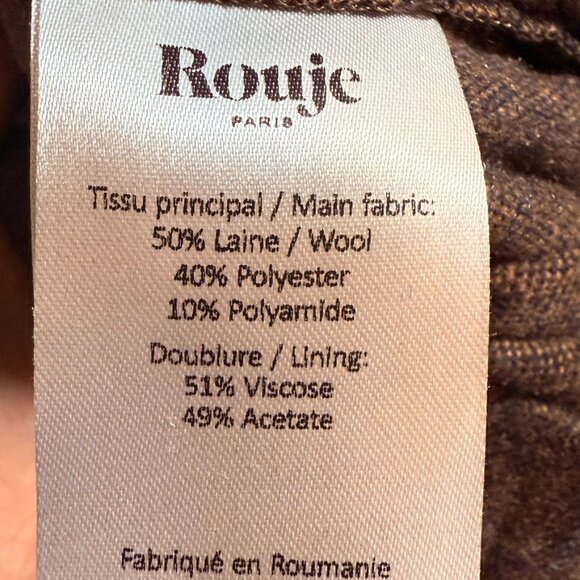 Rouje Paris Womens Straight Wide Leg Wool Trouser Pant Brown Stripe Sz 44 US 12 - Picture 11 of 12